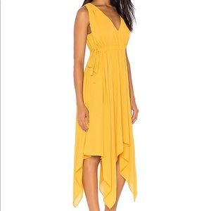 BCBGMaxAzria Womens Sleeveless Handkerchief-Hem A-line Midi Dress mustard yellow